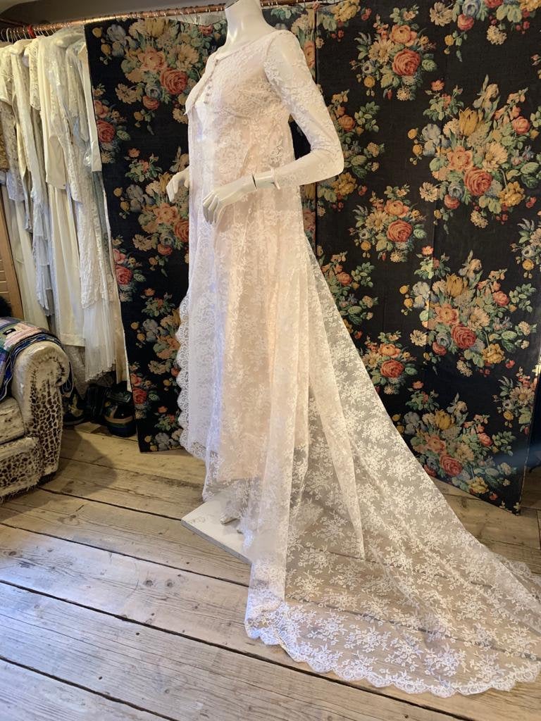 1960s Raw Silk and Lace Wedding Dress Set - Main Image